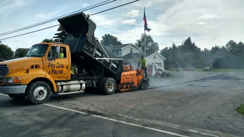 Pro Seal and Paving truck on a paving job