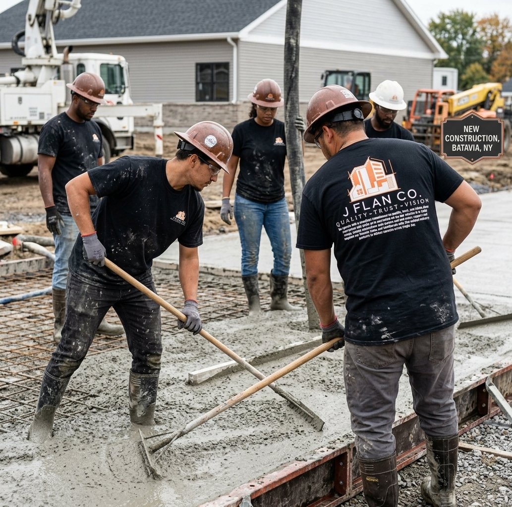 Construction crew wearing custom company shirts on a job site